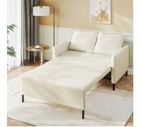 Canapé 2 Places Velours Côtelé,Clic Clac Convertible,Style Scandinave,Fauteuil Lit avec 2 Coussins pour Salon 120x78x87cm,Beige