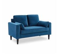Canapé en velours bleu- Bjorn - Canapé 2 places fixe droit pieds bois style scandinave