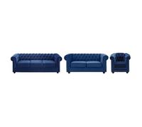 Canapés 3 places 2 places et un fauteuil CHESTERFIELD - Velours bleu roi