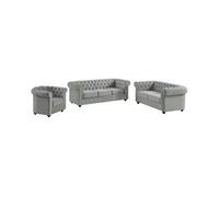 Canapé 3+2+1 places CHESTERFIELD - Velours gris clair