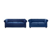 Canapé 3+2 places CHESTERFIELD - Velours bleu roi