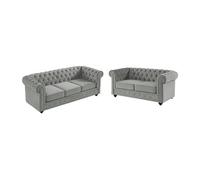 Canapé 3+2 places CHESTERFIELD - Velours gris clair