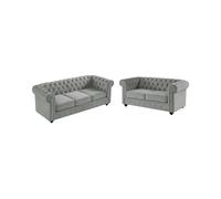 Canapés 3 places et 2 places CHESTERFIELD - Velours gris clair