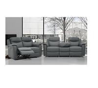 Canapés 3 places et 2 places relax EVASION en cuir - gris - avec plateau bar