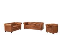 Canapé 3 places, 2 places et fauteuil en cuir de vachette camel CHESTERFIELD Camel