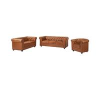 Canapé 3 places, 2 places et fauteuil en cuir de vachette camel CHESTERFIELD Camel