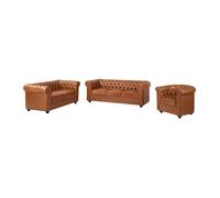 Canapé 3 places, 2 places et fauteuil en cuir de vachette camel CHESTERFIELD Camel