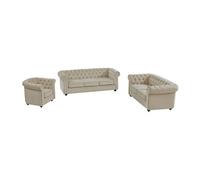 Canapé 3 places, 2 places et fauteuil en velours beige CHESTERFIELD