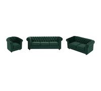 Vente-unique - Canapé 3 Places, 2 Places et Fauteuil en Velours Vert Chesterfield