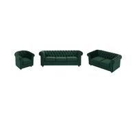 Canapé 3 places, 2 places et fauteuil en velours vert CHESTERFIELD