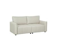 Canapé 3 places assise effet capitonné - dim. 196 x 80 x 84 cm - piètement noir tissu toucher lin blanc cassé