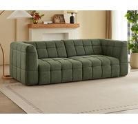 Canapé 3 places avec assise coulissante électrique en tissu texturé vert NELOSA