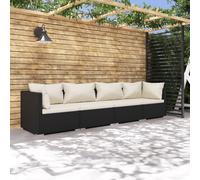 Canapé 3 places avec coussins Noir Résine tressée 317489