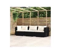 Canapé 3 places avec coussins Noir Résine tressée 317489