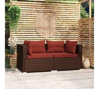 vidaXL Canapé avec Coussins Siège de Patio Canapé de Jardin Sofa de Terrasse Meuble d'Arrière-Cour Extérieur Marron Résine Tressée 3 Places G