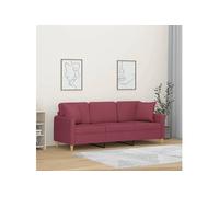 Canapé 3 places avec oreillers décoratifs bordeaux 180 cm tissu, canapé, canapé de salon, canapé 3 places en tissu, canapé rembourré