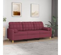 vidaXL Canapé 3 places avec oreillers décoratifs – tissu bordeaux 180 cm
