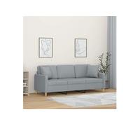 Canapé 3 places avec oreillers gris clair 180 cm tissu