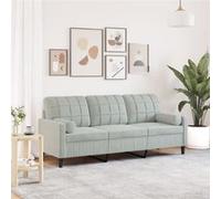 vidaXL Canapé 3 places 180 cm velours avec oreillers gris clair