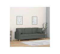 Canapé 3 places avec oreillers gris foncé 180 cm tissu
