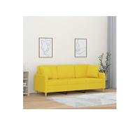 Canapé 3 places avec oreillers jaune clair 180 cm tissu