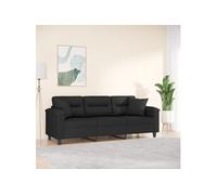 Canapé 3 places avec oreillers noir 180 cm tissu microfibre