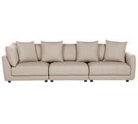 Canapé 3 places avec Ottoman en Tissu Beige et Bois d'Eucalyptus 4 Oreiller