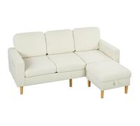 Canapé 3 places avec repose-pieds - HOMCOM - assise et dossier rembourrés - tissu en velours côtelé - 192x138x85cm - beige