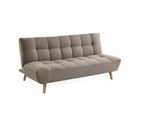 Canapé 3 places banquette clic clac. convertible. en tissu beige et pieds bois naturel
