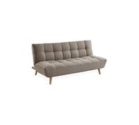Canapé 3 places banquette clic clac. convertible. en tissu beige et pieds bois naturel