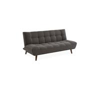 Canapé 3 places banquette clic clac. convertible. en tissu gris foncé et pieds bois couleur noyer