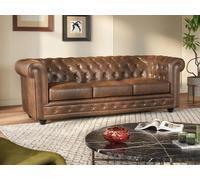 Canapé 3 places CHESTERFIELD en microfibre aspect cuir vieilli