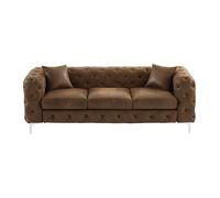 Canapé 3 places chesterfield en microfibre aspect cuir vieilli EDWINA