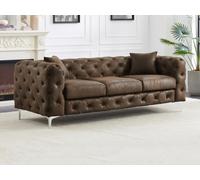 Canapé 3 places chesterfield en microfibre aspect cuir vieilli EDWINA