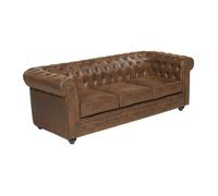 Canapé 3 places CHESTERFIELD en microfibre aspect cuir vieilli - Marron - Simili