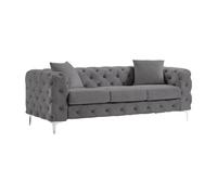 Canapé 3 places chesterfield en velours anthracite EDWINA