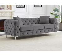 Canapé 3 places chesterfield en velours anthracite EDWINA Gris anthracite