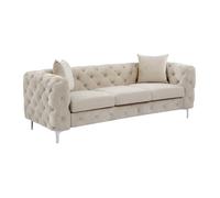 Canapé 3 places chesterfield en velours beige EDWINA