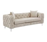 Canapé 3 places chesterfield en velours beige EDWINA