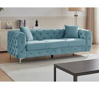 Canapé 3 places chesterfield en velours bleu pastel EDWINA