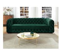 Canapé 3 places chesterfield en velours vert sapin - VENTE-UNIQUE - STANLEY - Tissu - Largeur 97 cm