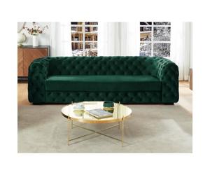 Canapé 3 places chesterfield en velours vert sapin - VENTE-UNIQUE - STANLEY - Tissu - Largeur 97 cm