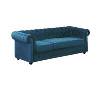 Canapé 3 places CHESTERFIELD - Velours bleu canard