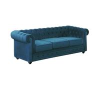 Canapé 3 places CHESTERFIELD - Velours bleu canard