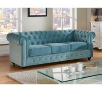 Canapé 3 places CHESTERFIELD - Velours bleu pastel