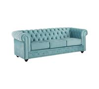 Canapé 3 places CHESTERFIELD - Velours bleu pastel