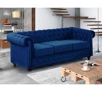 Canapé 3 places CHESTERFIELD - Velours bleu roi
