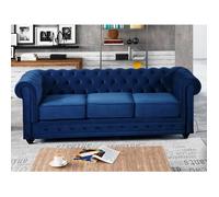 Canapé 3 places CHESTERFIELD - Velours bleu roi - Style classique intemporel - Confort moelleux
