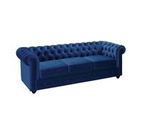 Canapé 3 places CHESTERFIELD - Velours bleu roi - Style classique intemporel - Confort moelleux