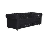 Canapé 3 places CHESTERFIELD - velours noir et boutons effet cristal